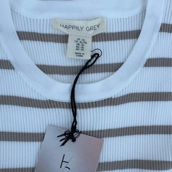 Happily Grey Striped Tank Top - White and Tan # A1 - Picture 4 of 7